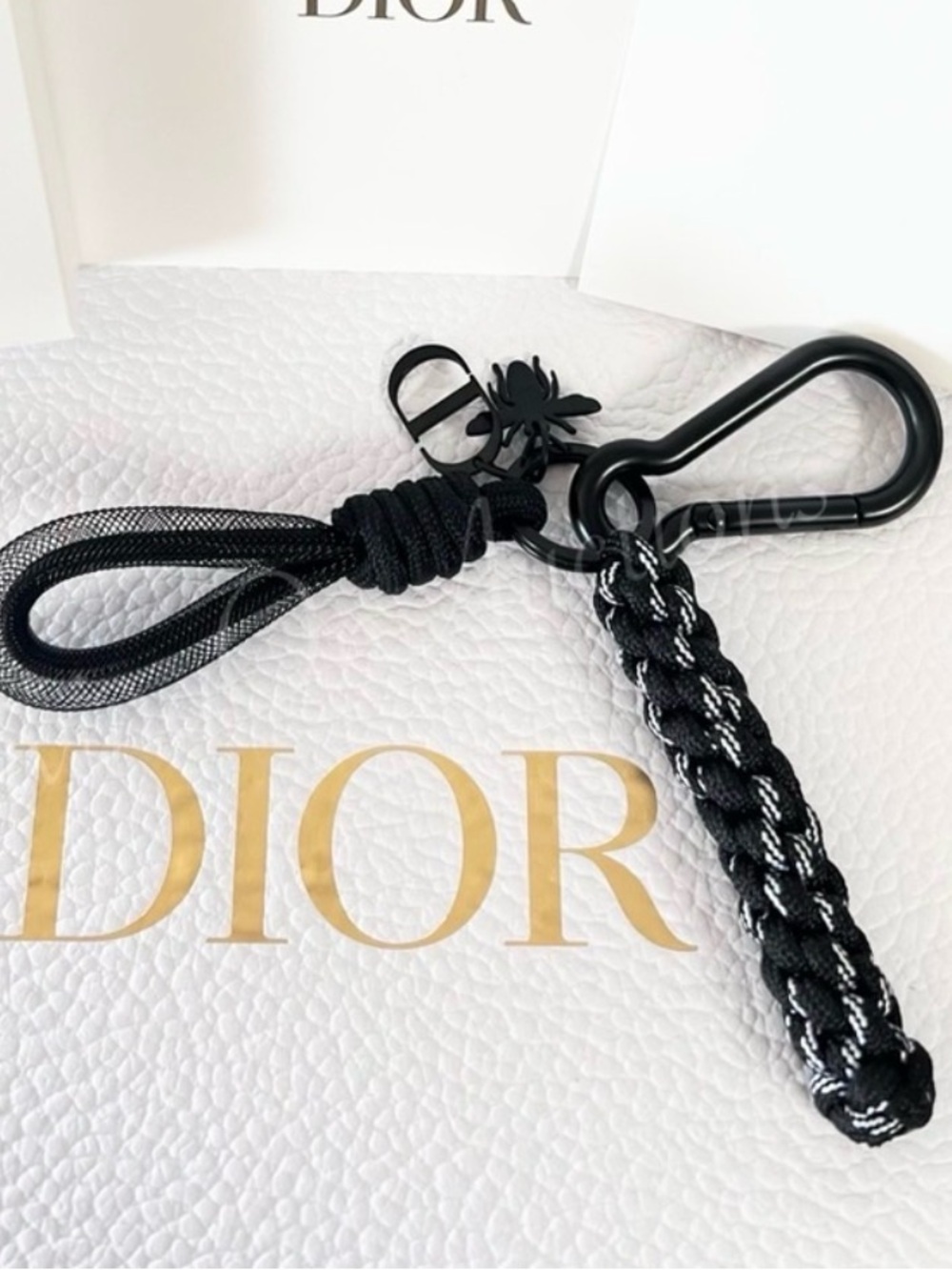 GWP- Dior Black Braided Paracord Keychain with Metal Carabiner